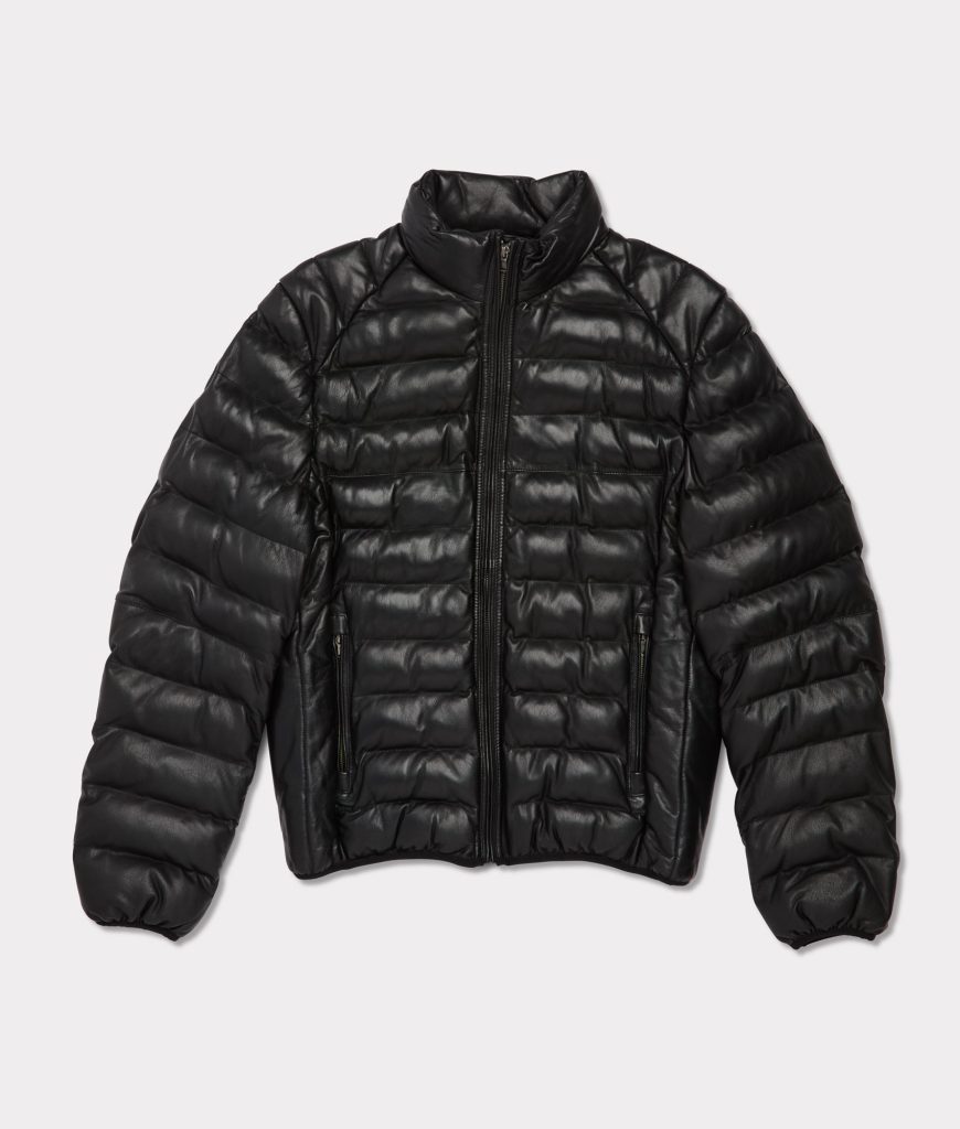 Men's Leather Puffer Jacket :: Black