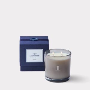 Double Wick Leather Scented Candle :: White