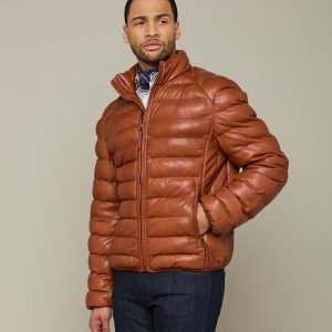 Men's Leather Puffer Jacket :: Cognac